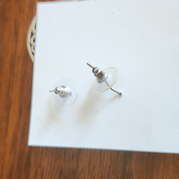 Silver Tone 1 1/4 inch Hoop Ornate Earrings with 12 Rhinestones. Quiet Elegance - Picture 5 of 6